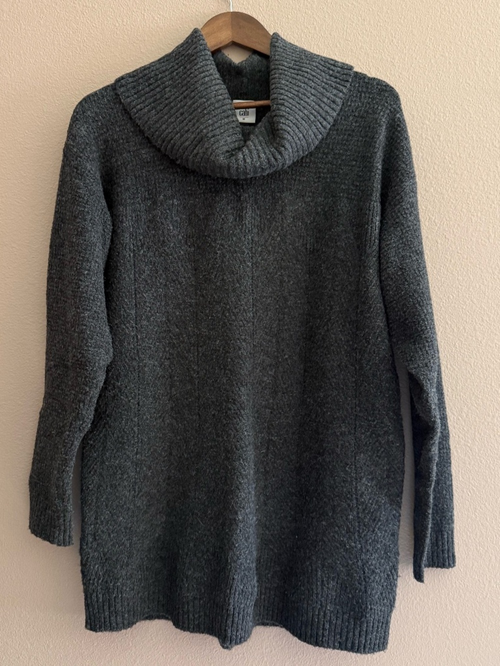 Cabi Tunic Sweater, Women’s M, Gray Cowl Neck Long Sleeve Cozy Knit Pullover